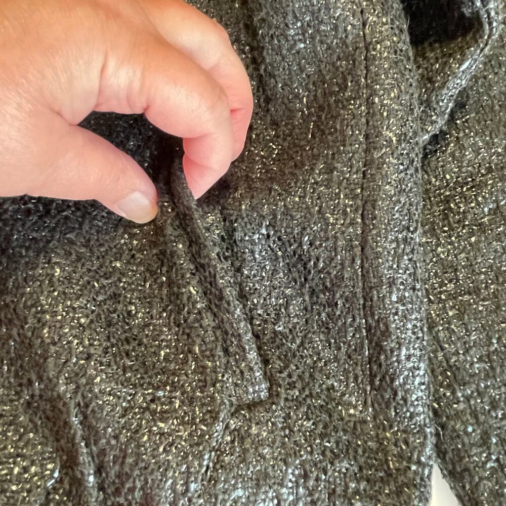 Molly Bracken Black Knit Metallic Textured Lightweight Lined Bomber Jacket M - Picture 7 of 11